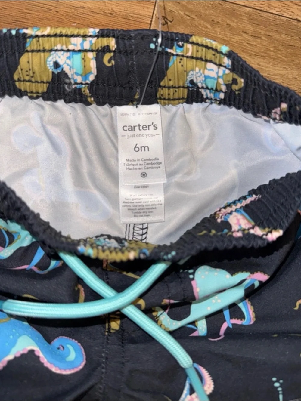Carter's Black Swim Shorts with Aqua Octopus Print